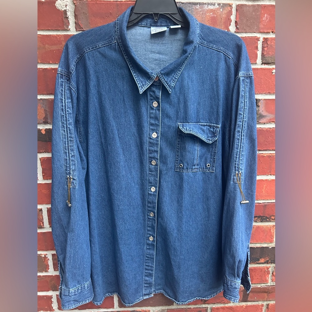 Vintage Carolina Blues Plus Womens Long Sleeve Button Down Sz 26W Denim Shirt E6